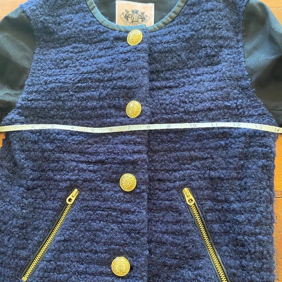 GIRLS JUICY COUTURE BOUCLE WOOL-BLEND JACKET SZ 10 NAVY/BLACK WITH GOLD DETAIL - Picture 10 of 16